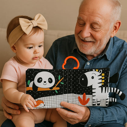 Soft Fabric "Nighttime Jungle Animals" - Black and White